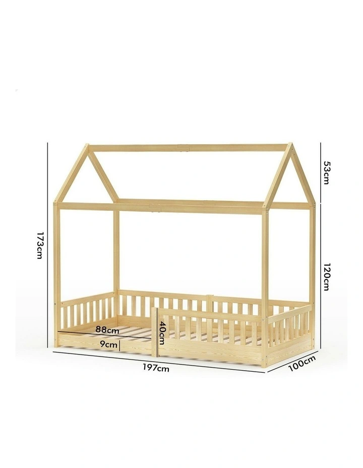 Wooden Timber Single House Frame Platform Base With Security Rail Bed Frame in Oak image 7