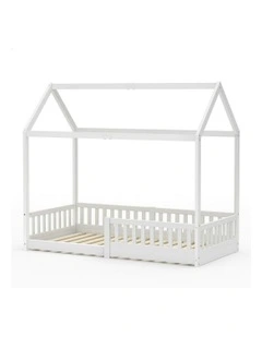 Wooden Timber Single House Frame Platform Base With Security Rail Bed Frame in White