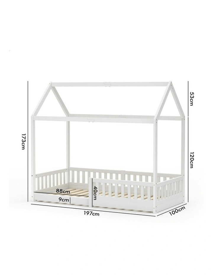 Wooden Timber Single House Frame Platform Base With Security Rail Bed Frame in White image 6