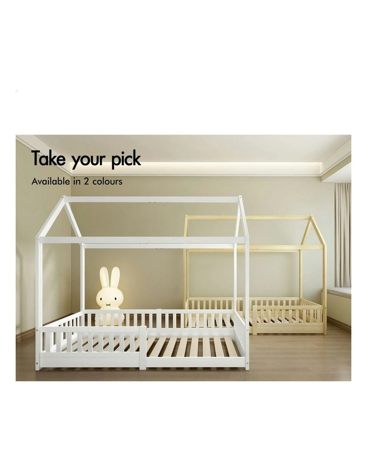 Wooden Timber Single House Frame Platform Base With Security Rail Bed Frame in White image 7