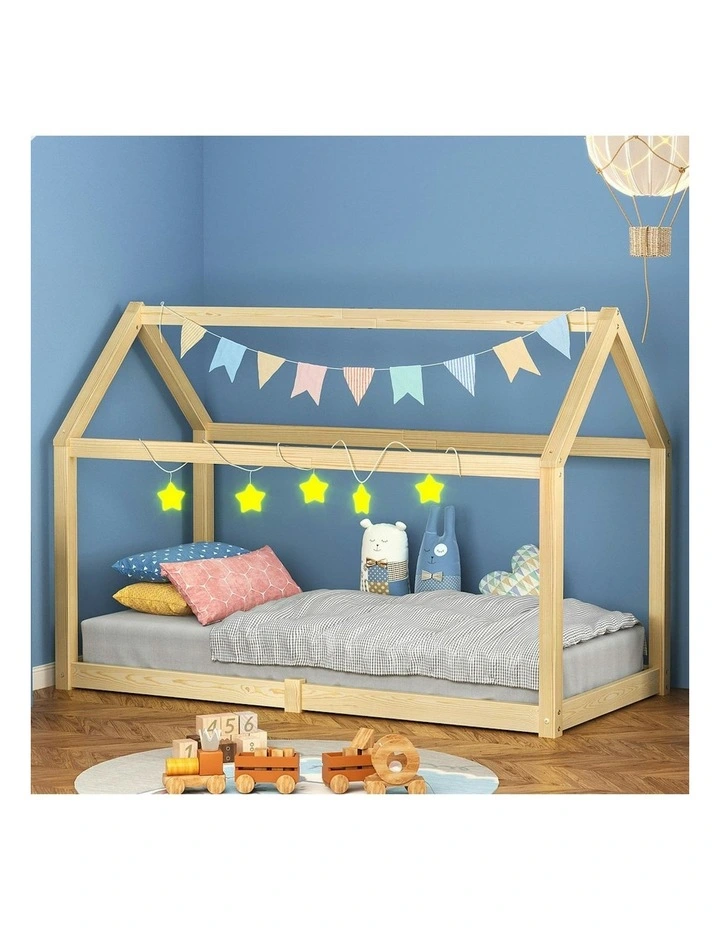 Wooden Timber Single House Frame Platform Bed Frame in Oak image 2