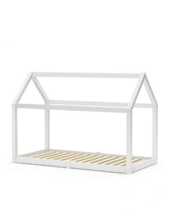 Wooden Timber Single House Frame Platform Bed Frame in White