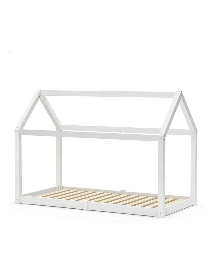 Wooden Timber Single House Frame Platform Bed Frame in White image 1