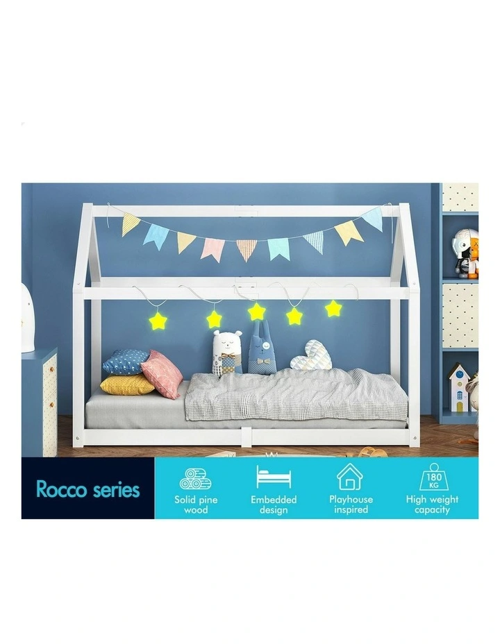 Wooden Timber Single House Frame Platform Bed Frame in White image 3