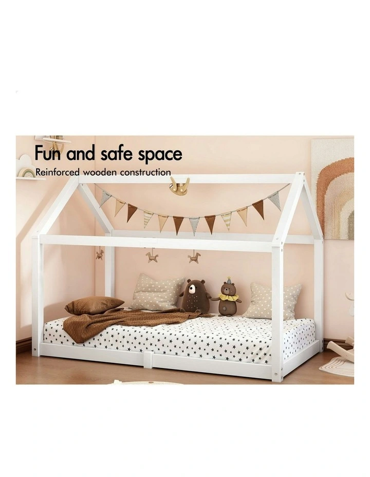 Wooden Timber Single House Frame Platform Bed Frame in White image 5