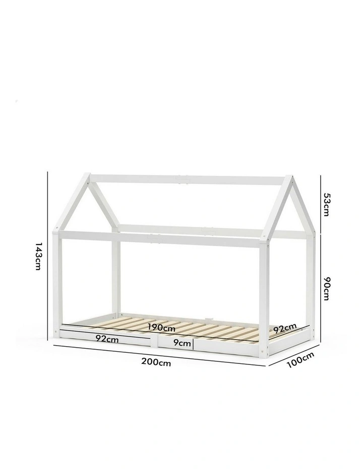 Wooden Timber Single House Frame Platform Bed Frame in White image 7