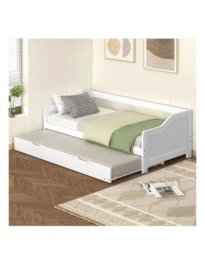 Trundle Wooden Daybed Base Single Size Bed Frame x2 in White image 2