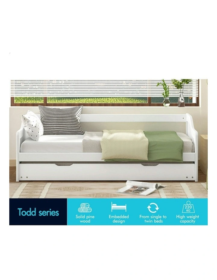 Trundle Wooden Daybed Base Single Size Bed Frame x2 in White image 3