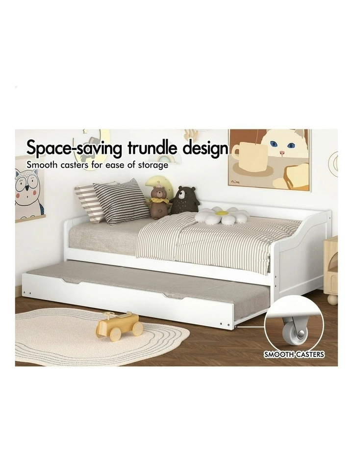 Trundle Wooden Daybed Base Single Size Bed Frame x2 in White image 5