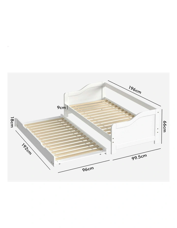 Trundle Wooden Daybed Base Single Size Bed Frame x2 in White image 6