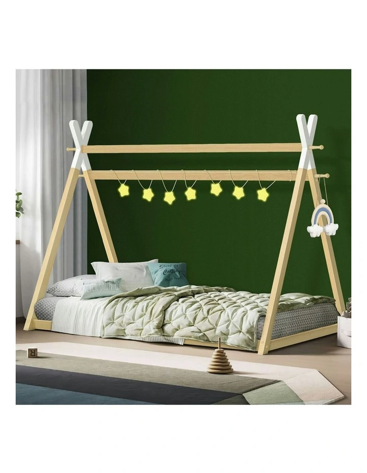 Wooden Single Timber Teepee House Base Bed Frame in Oak image 2