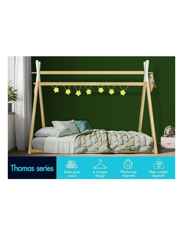 Wooden Single Timber Teepee House Base Bed Frame in Oak image 4