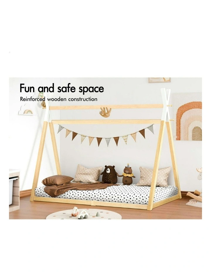 Wooden Single Timber Teepee House Base Bed Frame in Oak image 7