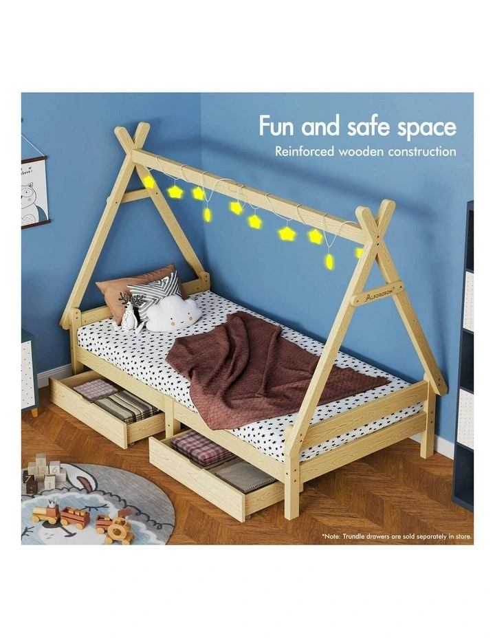 Wooden Timber Single House Frame Platform Base Bed Frame in Oak image 6