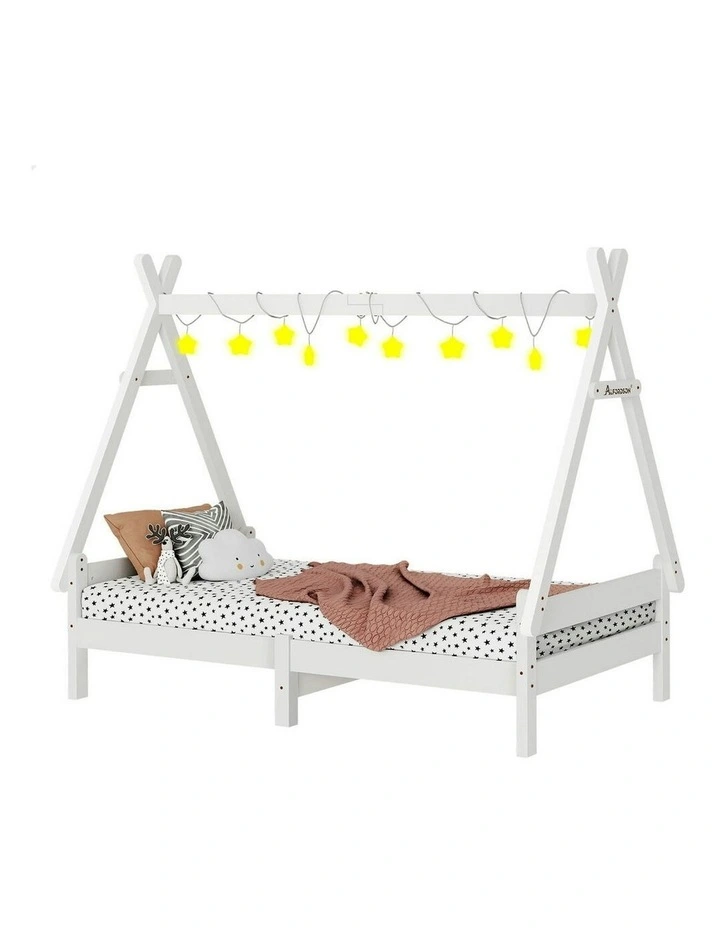 Wooden Timber Single House Frame Platform Base Bed Frame in White image 1