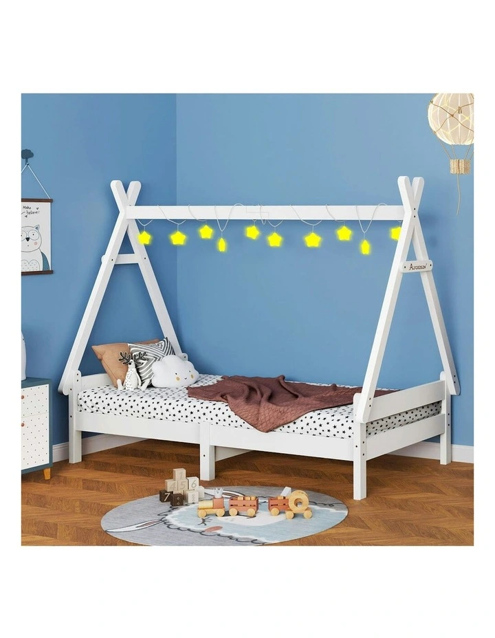 Wooden Timber Single House Frame Platform Base Bed Frame in White image 2
