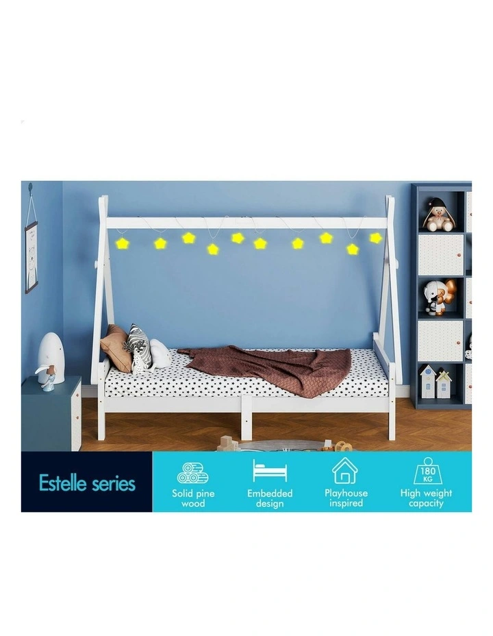 Wooden Timber Single House Frame Platform Base Bed Frame in White image 4