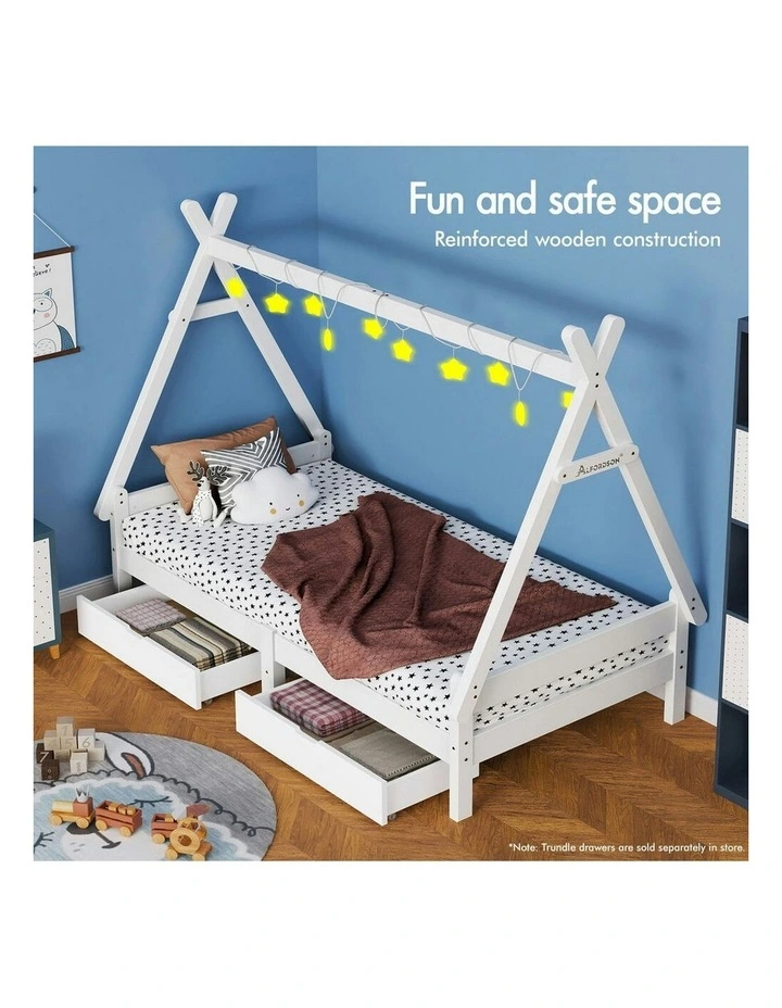 Wooden Timber Single House Frame Platform Base Bed Frame in White image 6