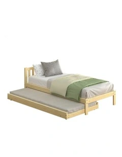 Trundle Wooden Mattress Base 2x SIngle Size Bed Frame in Oak