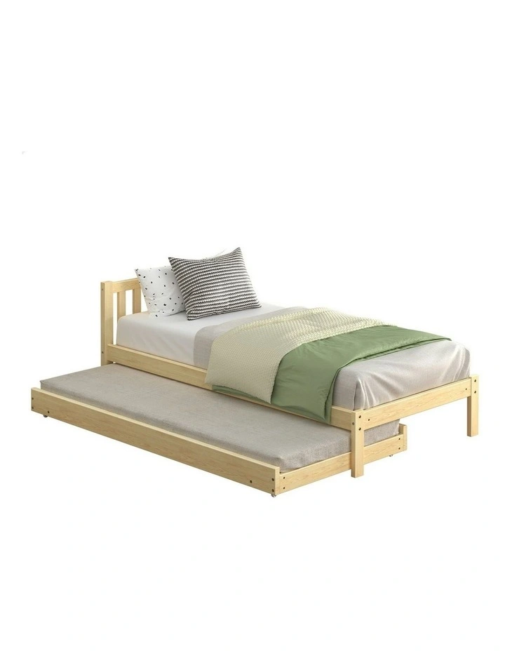 Trundle Wooden Mattress Base 2x SIngle Size Bed Frame in Oak image 1