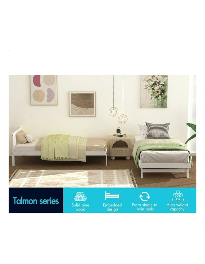 Trundle Wooden Mattress Base 2x SIngle Size Bed Frame in Oak image 3