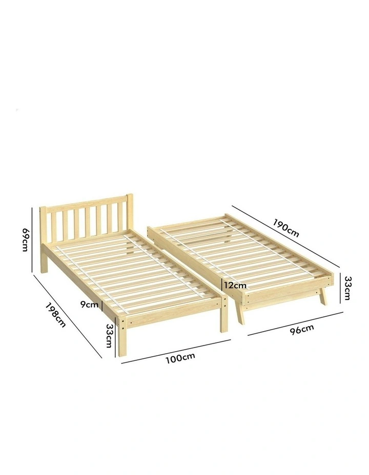 Trundle Wooden Mattress Base 2x SIngle Size Bed Frame in Oak image 6