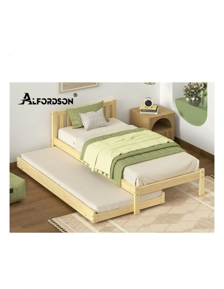 Trundle Wooden Mattress Base 2x SIngle Size Bed Frame in Oak image 7