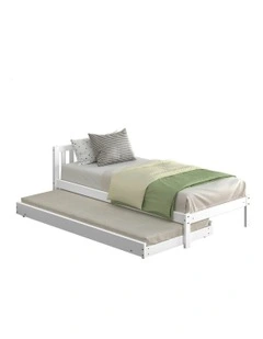 Trundle Wooden Mattress Base Single Size Bed Frame x2 in White