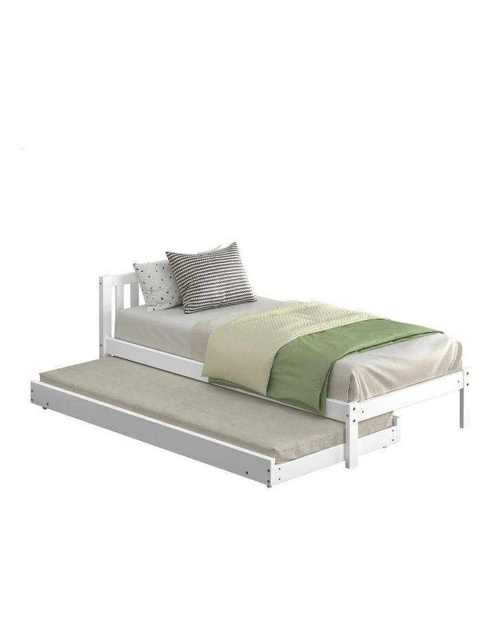 Trundle Wooden Mattress Base Single Size Bed Frame x2 in White image 1