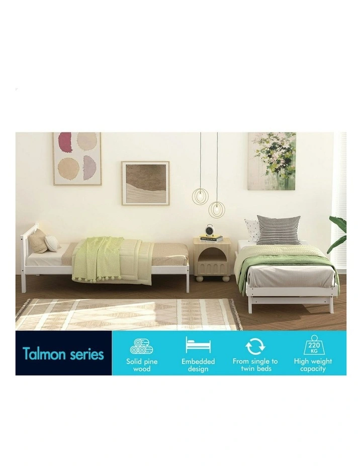 Trundle Wooden Mattress Base Single Size Bed Frame x2 in White image 3