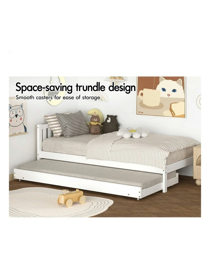 Trundle Wooden Mattress Base Single Size Bed Frame x2 in White image 5