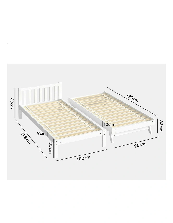Trundle Wooden Mattress Base Single Size Bed Frame x2 in White image 6