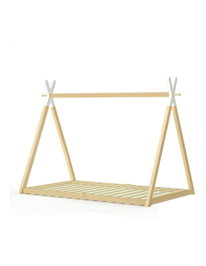 Wooden Single Timber Teepee House Base Bed Frame in Oak image 1