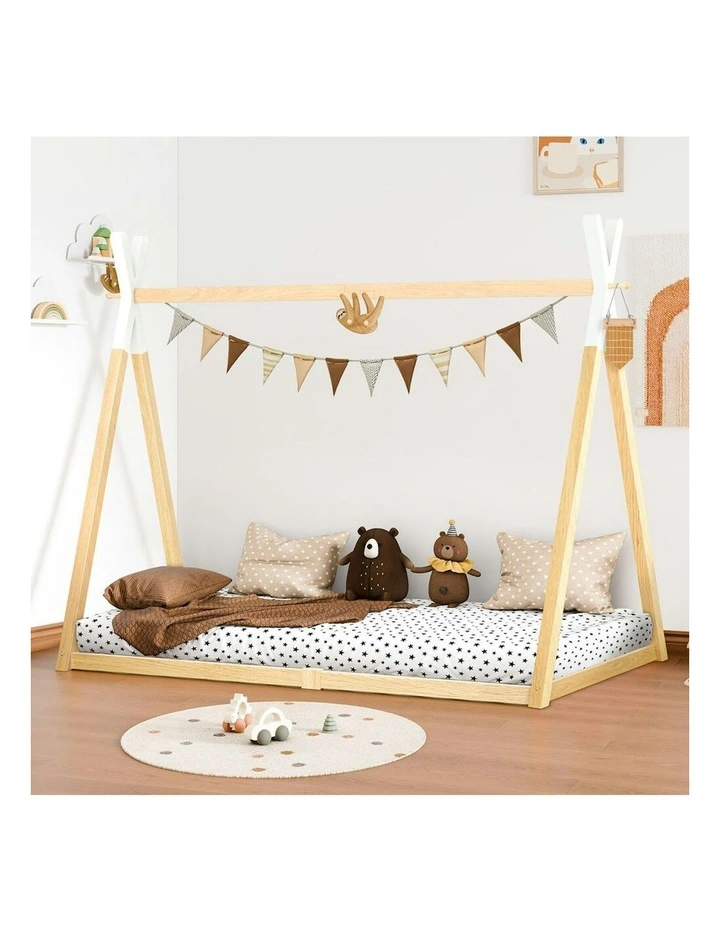 Wooden Single Timber Teepee House Base Bed Frame in Oak image 2