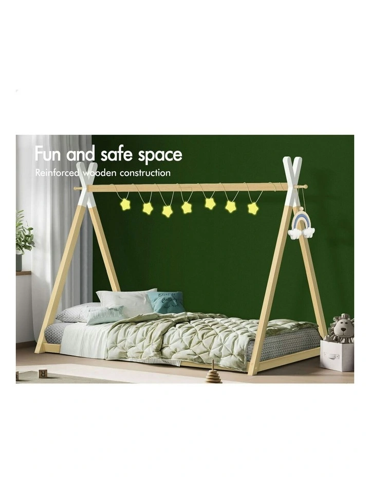 Wooden Single Timber Teepee House Base Bed Frame in Oak image 5