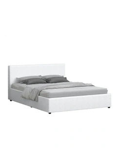 Double Size Gas Lift Storage Base Bed Frame in White Boucle