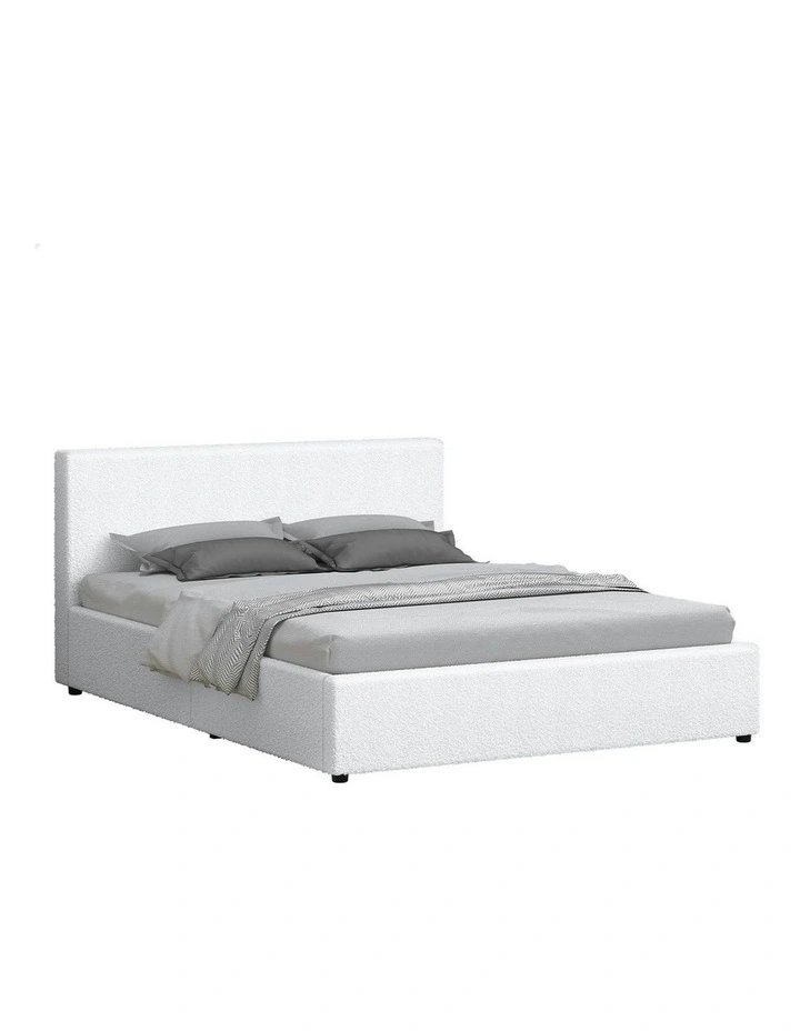 Double Size Gas Lift Storage Base Bed Frame in White Boucle image 1