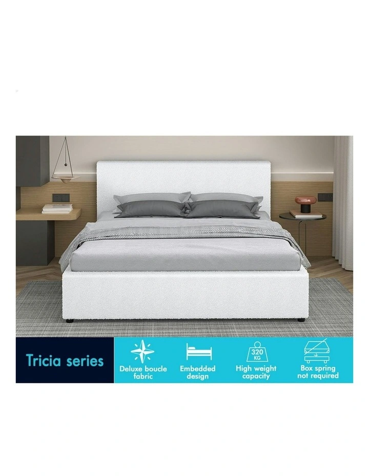 Double Size Gas Lift Storage Base Bed Frame in White Boucle image 3