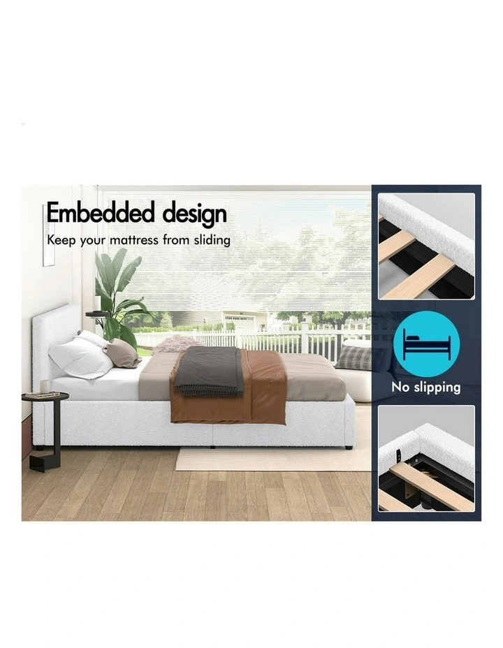 Double Size Gas Lift Storage Base Bed Frame in White Boucle image 5