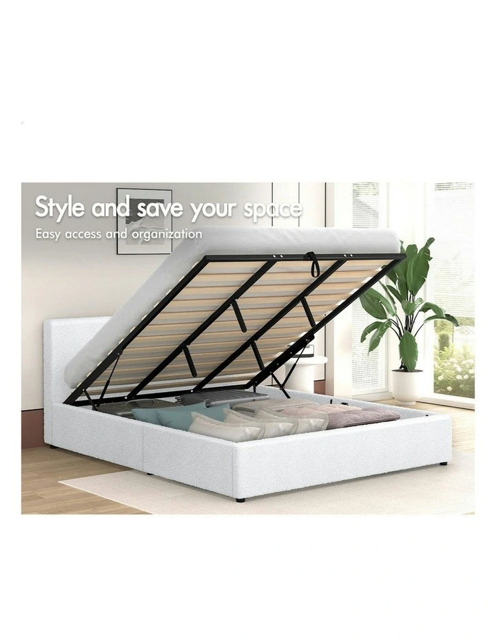 Gas Lift Storage Base King Size Bed Frame in White image 4