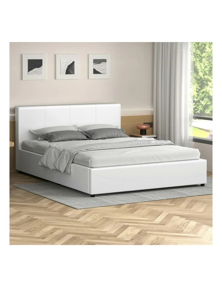 King Size Leather Bed Frame in White image 2