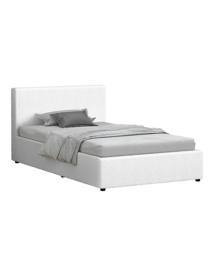 King Single Bed Frame in White Boucle image 1