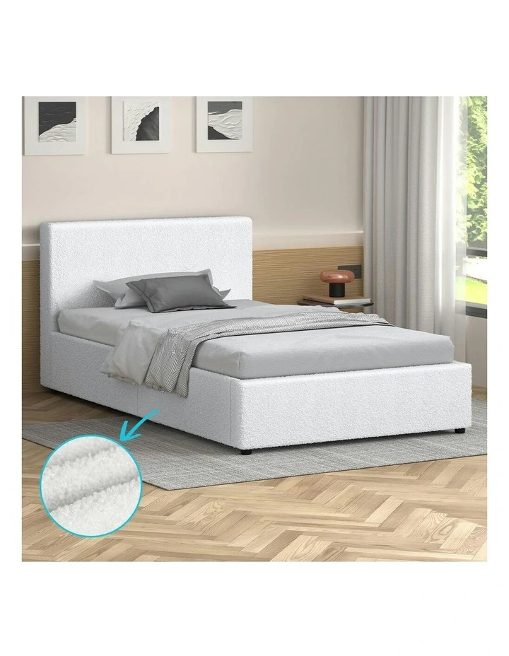 King Single Bed Frame in White Boucle image 2