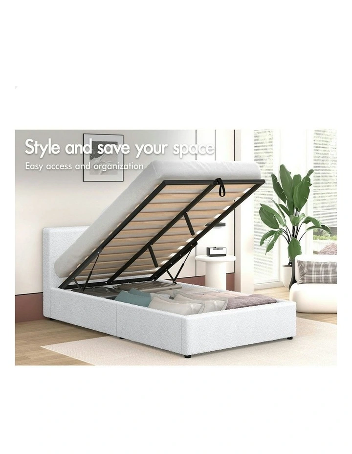 King Single Bed Frame in White Boucle image 3