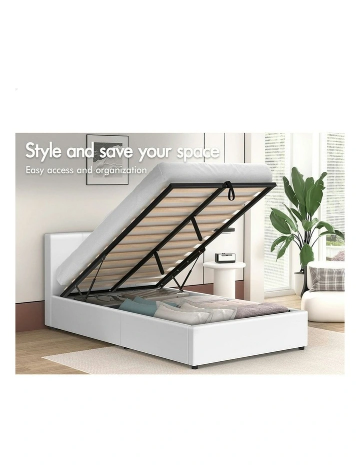 King Single Bed Frame in White Leather image 2