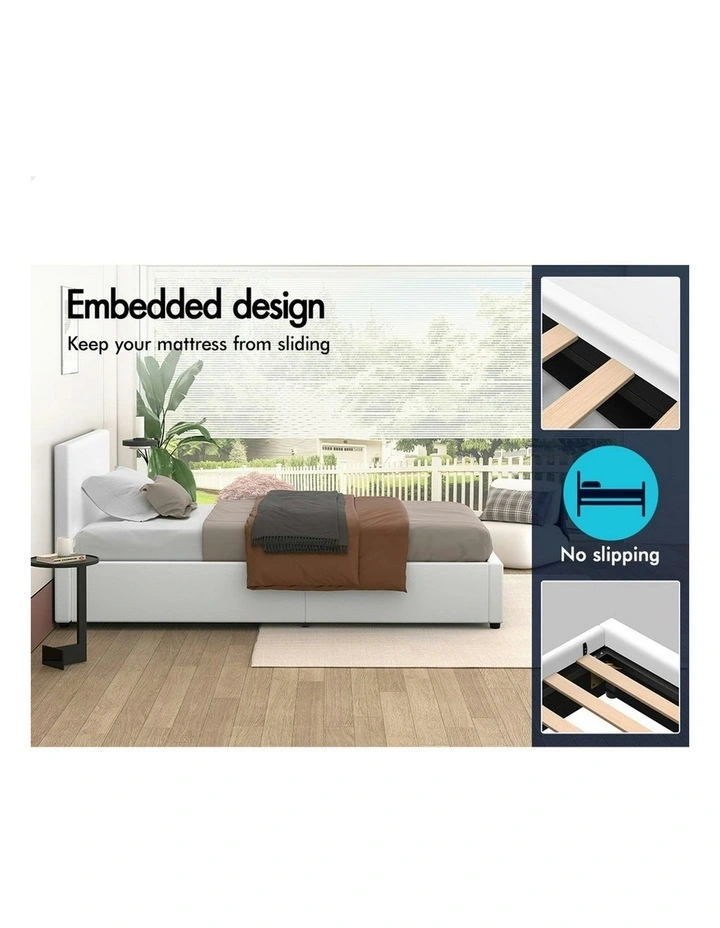 King Single Bed Frame in White Leather image 3