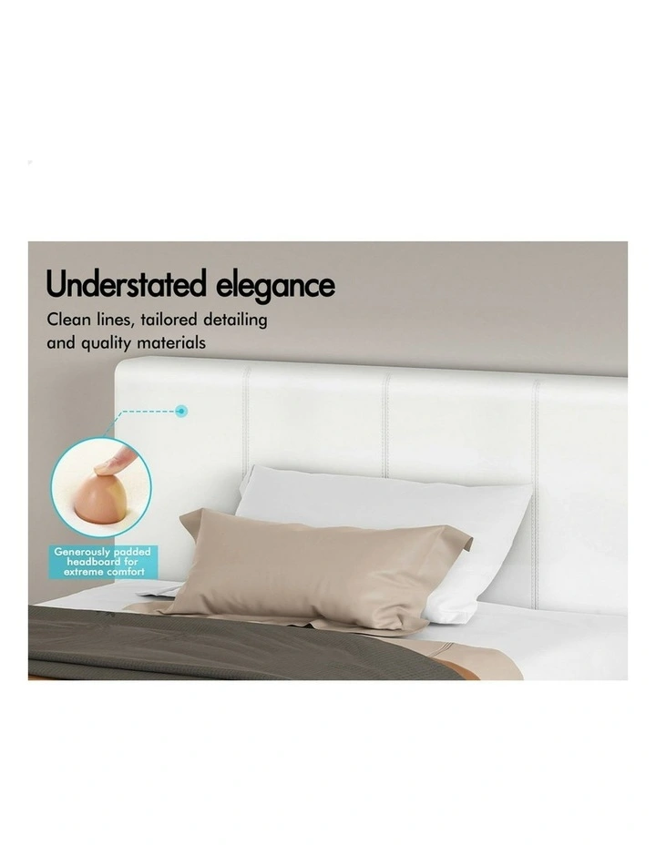 King Single Bed Frame in White Leather image 4