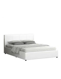 Queen Size Bed Frame in White Leather