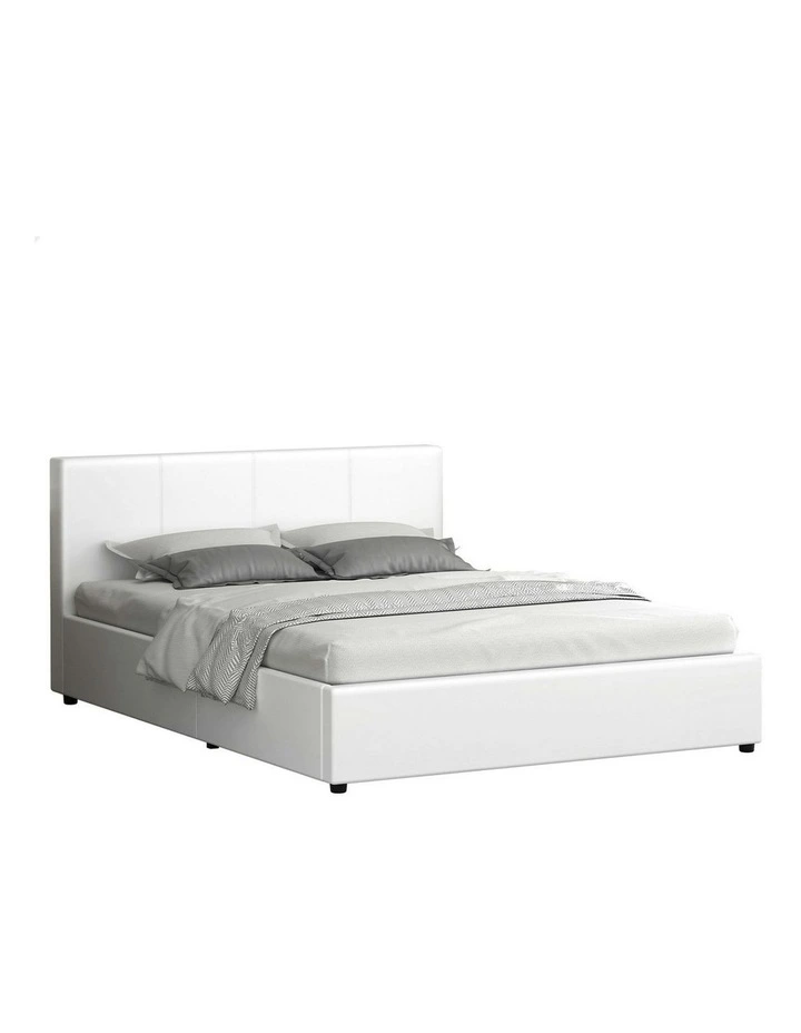 Queen Size Bed Frame in White Leather image 1