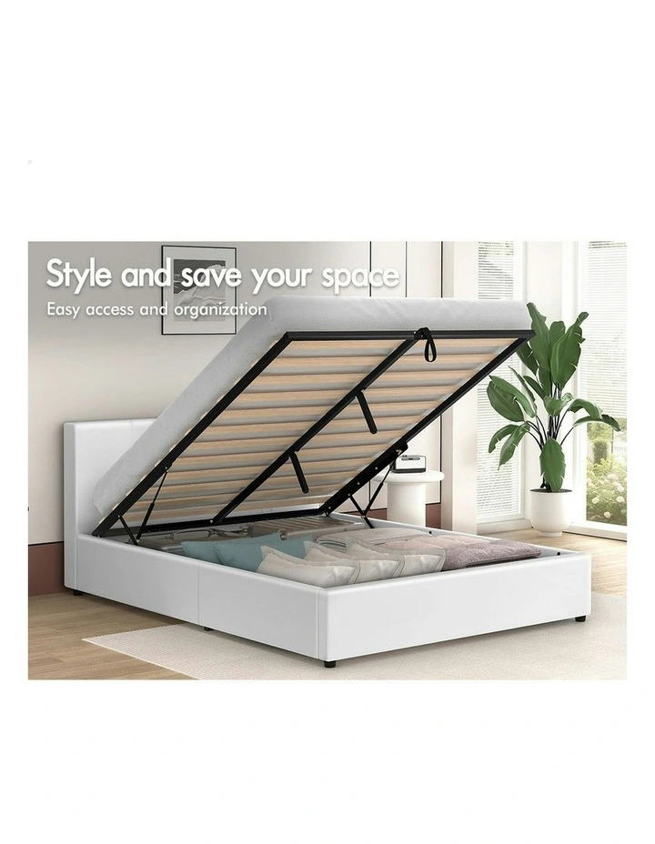 Queen Size Bed Frame in White Leather image 2